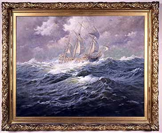 The Mayflower at Sea". By Gilbert Margeson (1852-1940)