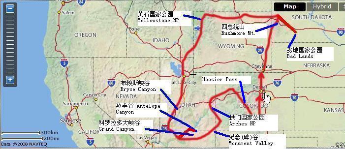 A route map of Mr.Chilian's trip of western America 