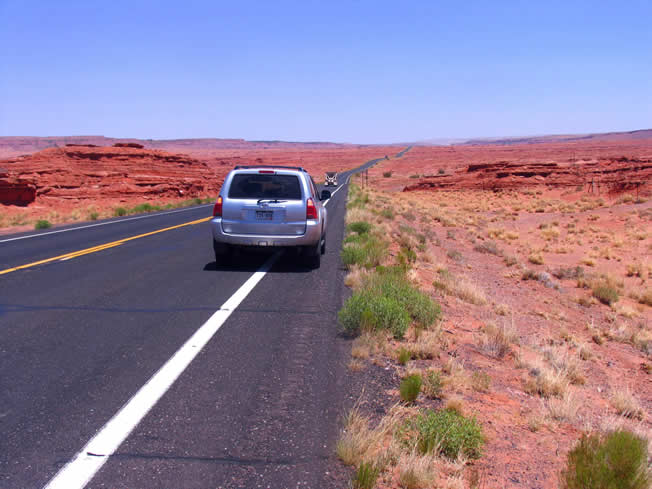 Our rented car Toyota 4Runner on a highway.