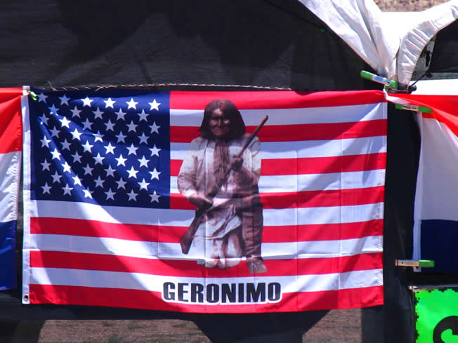 Indian chief Geronimo on US flag 