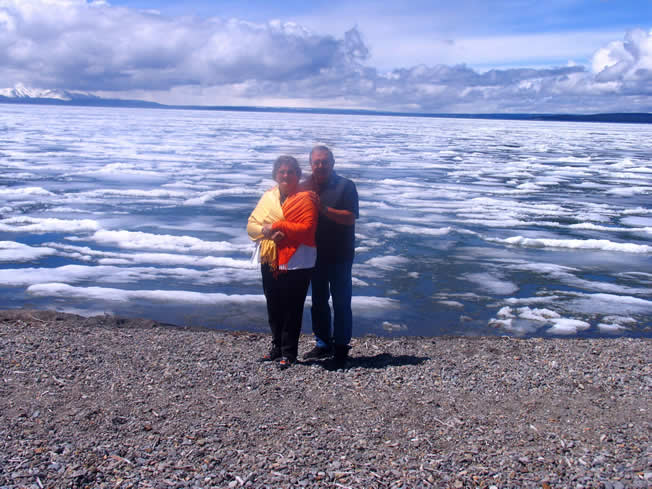 Yellowstone Lake with ice in June 