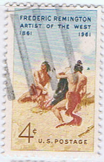 stamp paintings Indian - Cowboys 