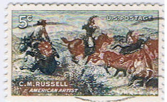 stamp paintings Indian - Cowboys 