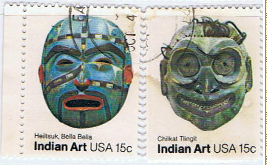 stamps Indian Art masks from various tribes