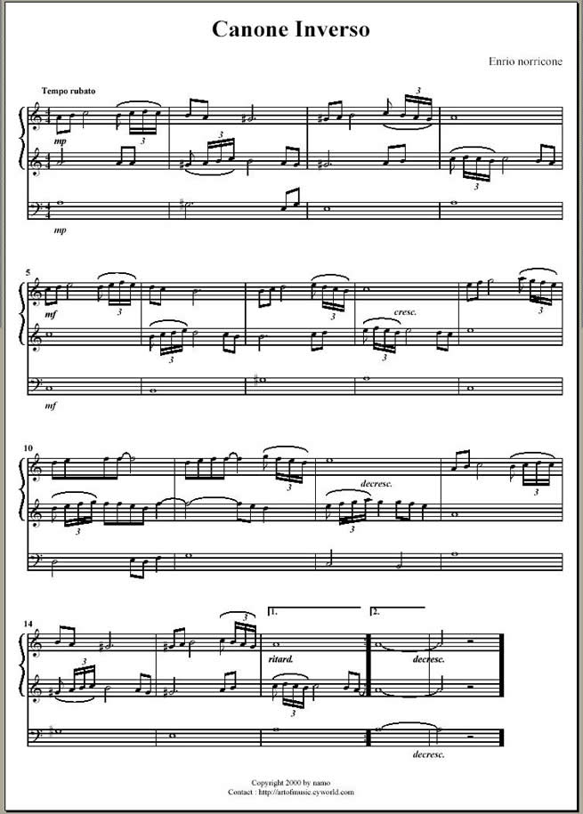 "Canone Inverso" A sheet of "Canone Inverso" score piece  