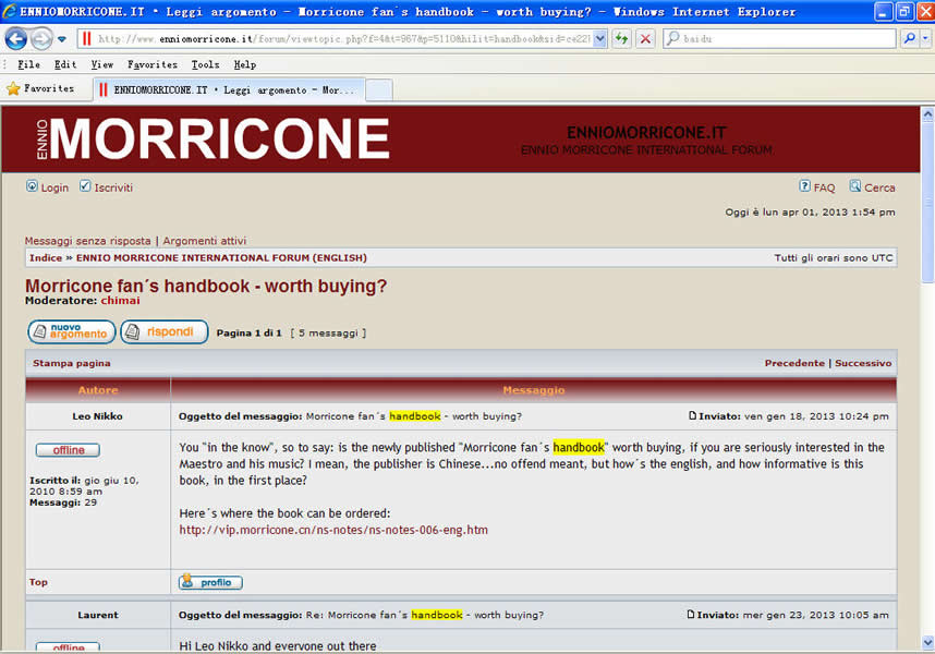 From the Italian forum (English) in the Ennio Morricone Official website 