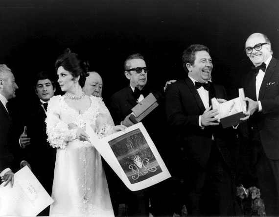 Jean-Claude Brialy, Gina Lollobrigida, Alfred Hitcock, Elio Petri and Francesco Rosi 